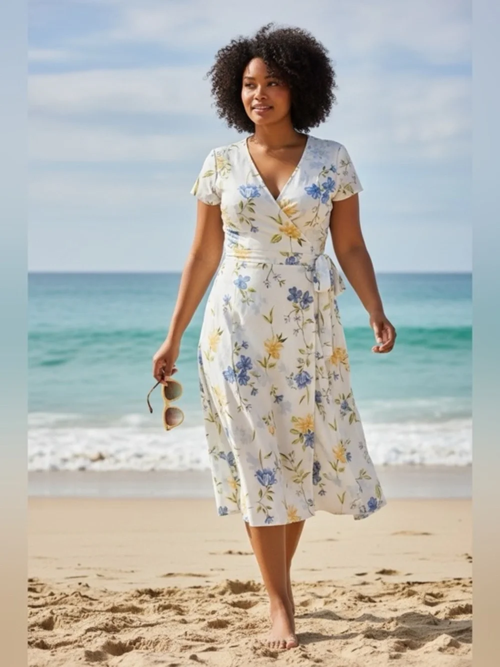 French Connection Eme Crepe Faux Wrap Dress - Summer White Multi - 10 French Connection Eme Crepe Faux Wrap Dress - Summer White Multi - 10